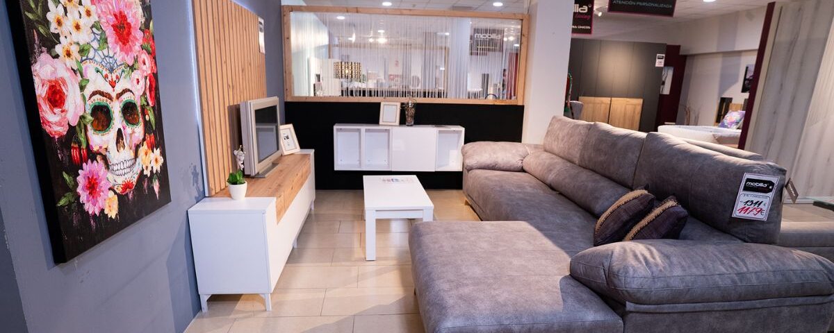 un salón con un sofá- mobilia